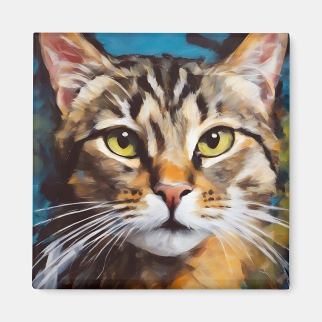 Art feline Tabby cat expressionist Magnet (Front)