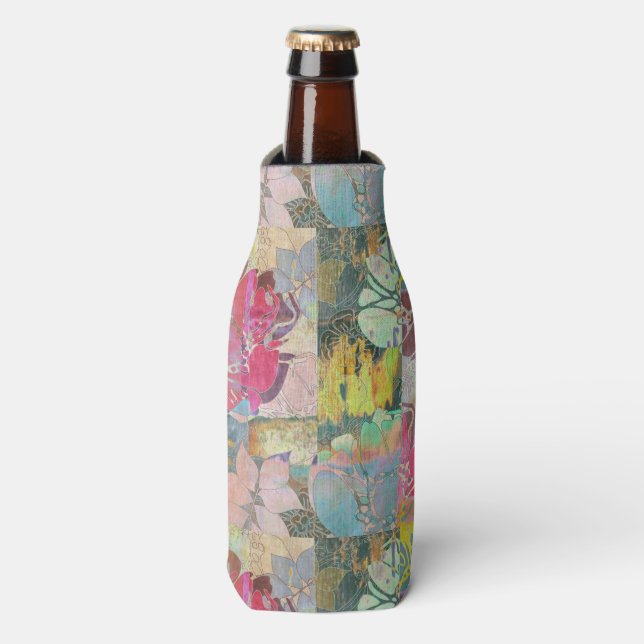 Art floral grunge pattern bottle cooler (Bottle Front)