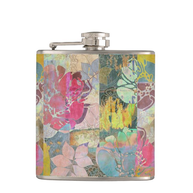 Art floral grunge pattern hip flask (Front)
