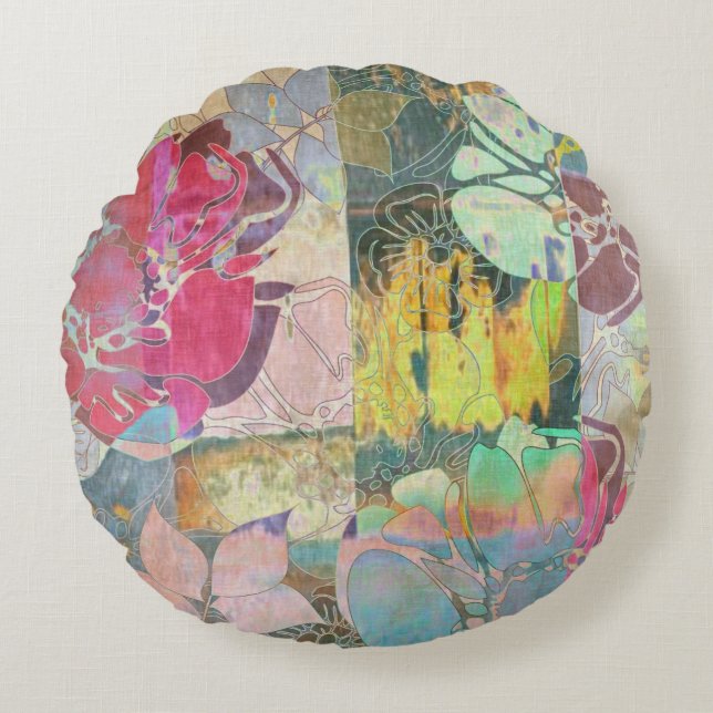 Art floral grunge pattern round cushion (Front)