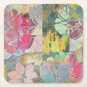 Art floral grunge pattern square paper coaster