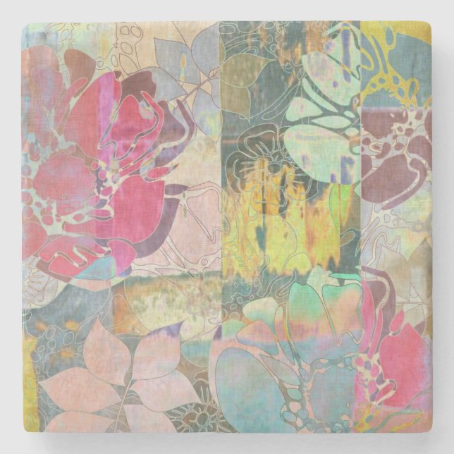 Art floral grunge pattern stone coaster (Front)