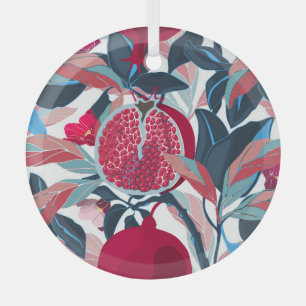 Art Floral Pomegranate Tree Pattern Glass Tree Decoration