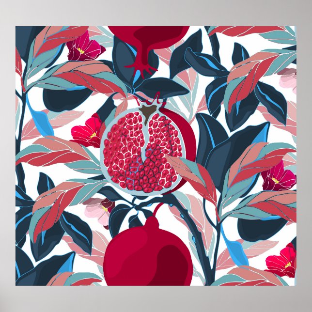 Art Floral Pomegranate Tree Pattern Poster (Front)
