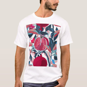 Art Floral Pomegranate Tree Pattern T-Shirt