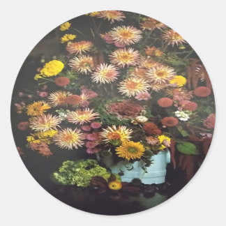 Art Floral Vase Bouquet Classic Round Sticker