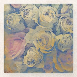 art floral vintage colourful background glass coaster