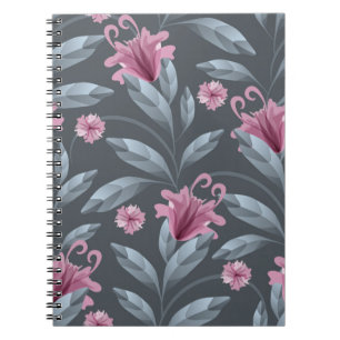 Art floral vintage seamless pattern. Maroon transl Notebook