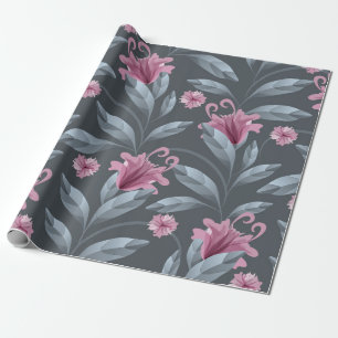 Art floral vintage seamless pattern. Maroon transl Wrapping Paper