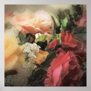 art floral vintage vibrant background with red poster