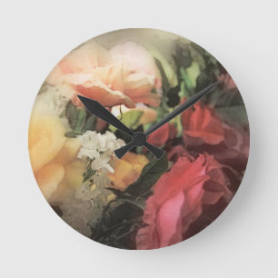 art floral vintage vibrant background with red round clock