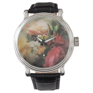 art floral vintage vibrant background with red watch