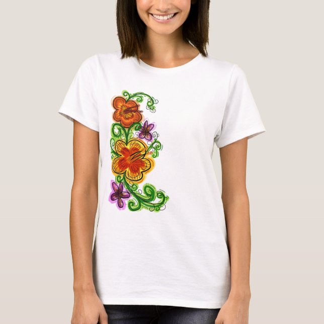 Art flowers ladies shirt (Front)