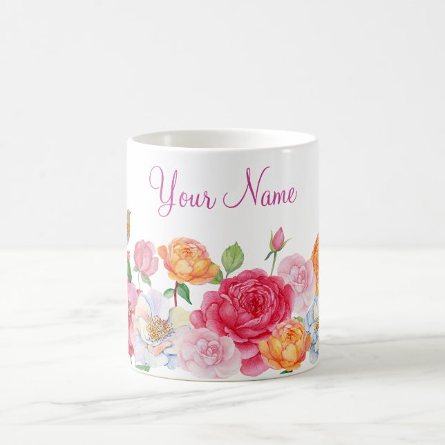 Art Flowers Roses custom name Coffee Mug (Center)