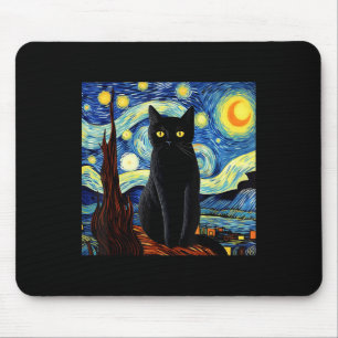 Art Funny Black Cat Painting Artist Van Gogh Starr Mouse Pad