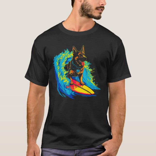 Art German Shepherd Dog Cool Surf T-Shirt (Front)