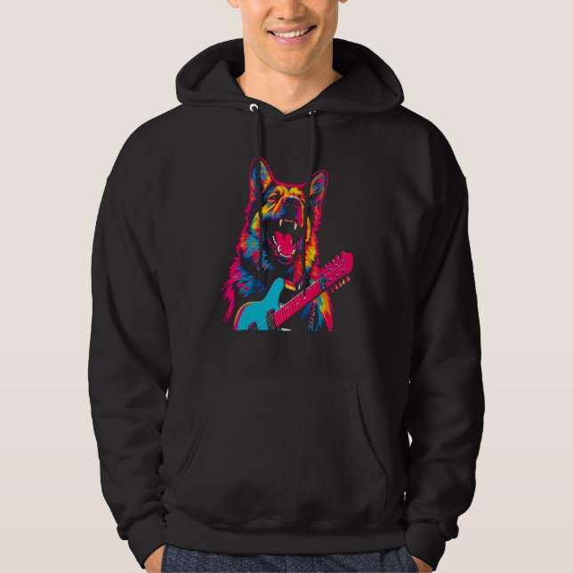 Art German Shepherd Dog Guitarist Hoodie (Front)