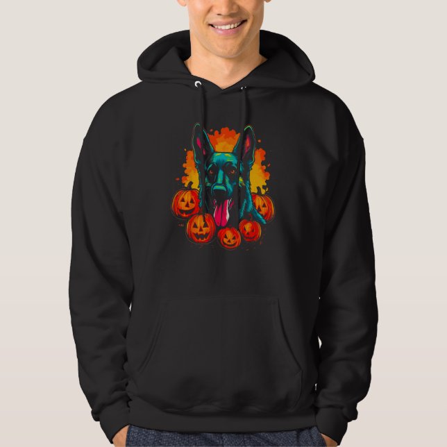 Art German Shepherd Dog Halloween Pumpkin Hoodie (Front)
