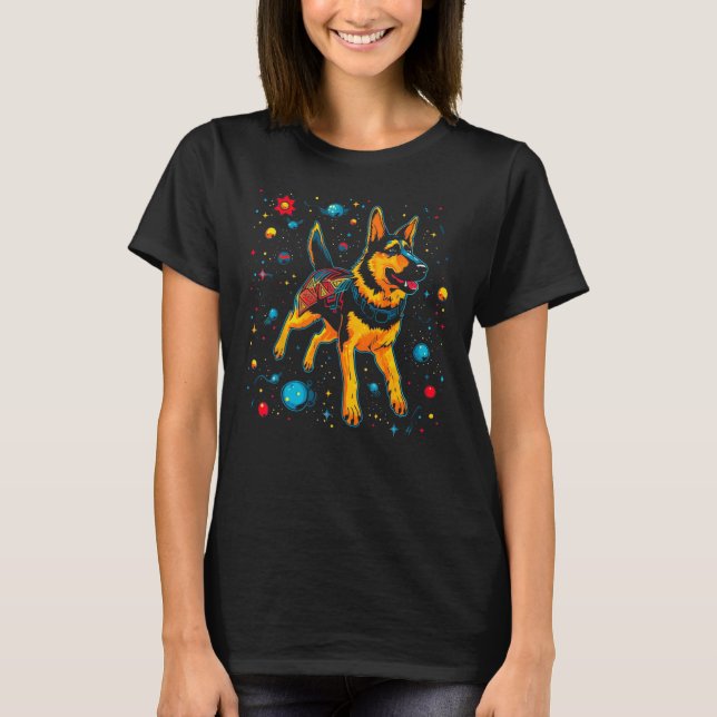 Art German Shepherd Dog Outer Space Galaxy T-Shirt (Front)