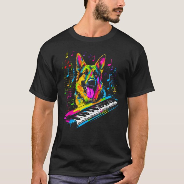 Art German Shepherd Dog Piano Pianist T-Shirt (Front)