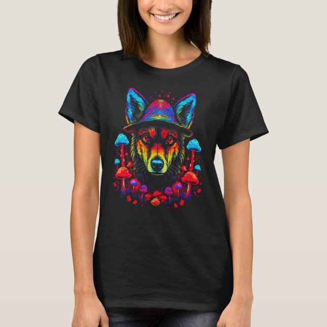 Art German Shepherd Dog Psychedelic Mushroom T-Shirt (Front)