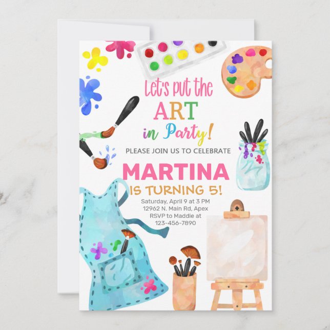 Art girl birthday invitation, art party invite. invitation (Front)