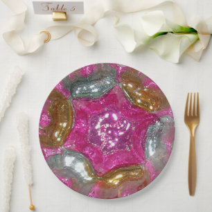 Art Glass Art Deco Yummy Pink Jewel Wedding Dinner Paper Plate