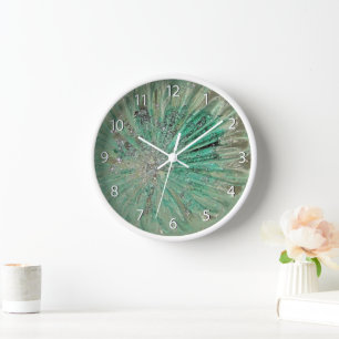 Art Glass Rich Jewel Teal Ice Glitter Aqua Green Clock