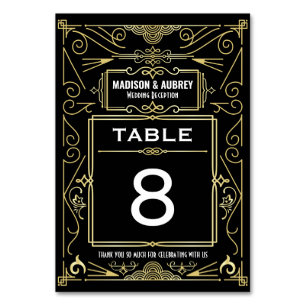 Art Gold Black Gatsby 1920s Deco Wedding Reception Table Number