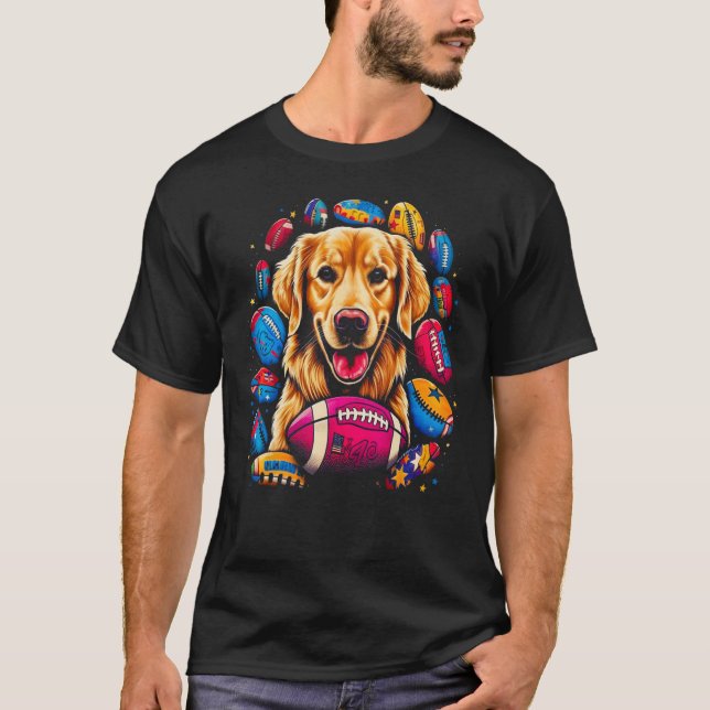 Art Golden Retriever Dog American Football T-Shirt (Front)