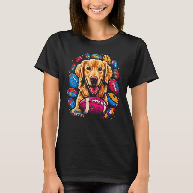 Art Golden Retriever Dog American Football T-Shirt (Front)