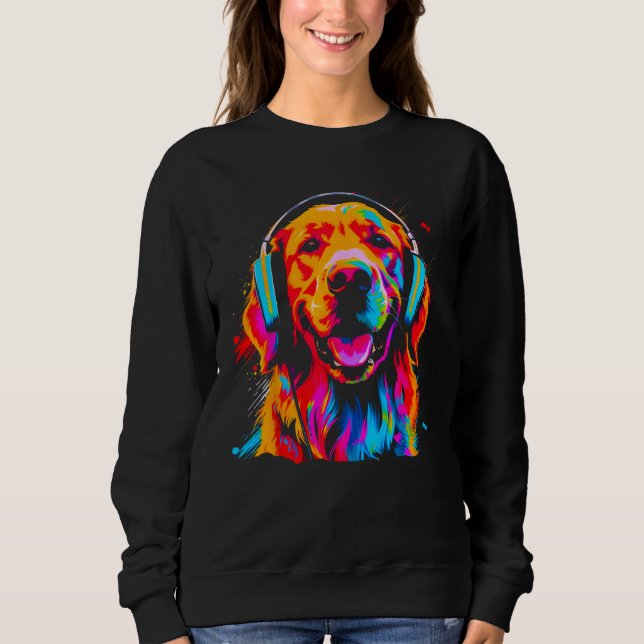 Art Golden Retriever Dog DJ Headset Sweatshirt (Front)