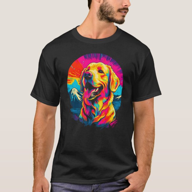 Art Golden Retriever Dog Mountain T-Shirt (Front)