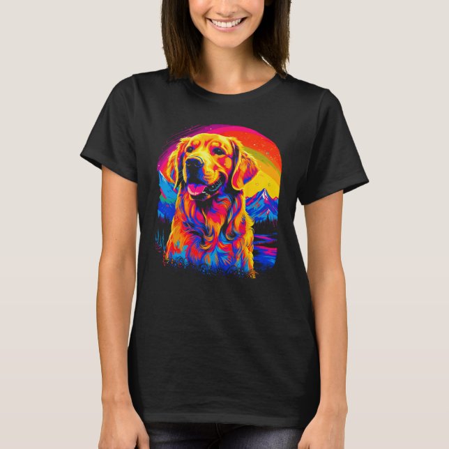 Art Golden Retriever Dog Sunset T-Shirt (Front)