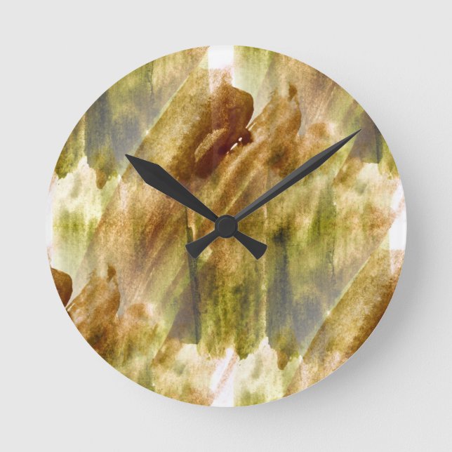 art green, brown hand paint background seamless round clock (Front)