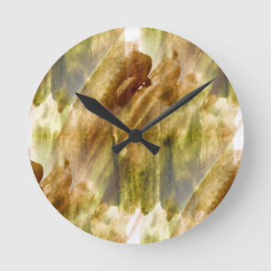 art green, brown hand paint background seamless round clock