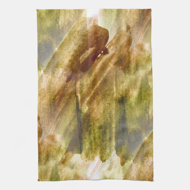 art green, brown hand paint background seamless tea towel (Vertical)