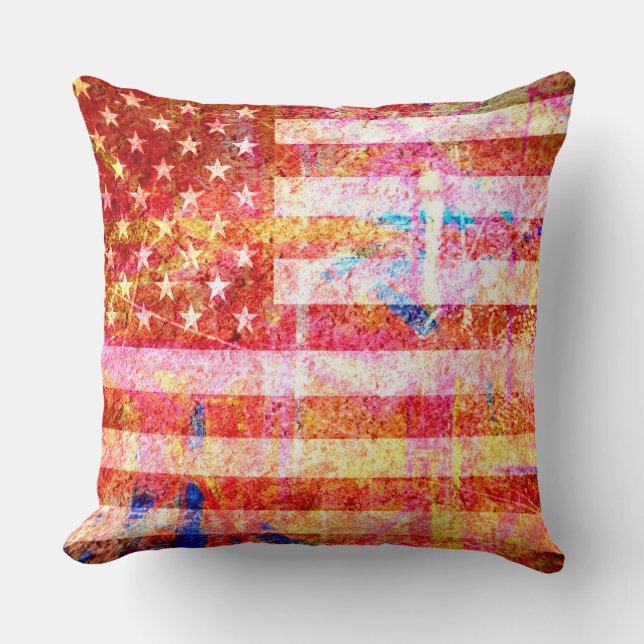 Art Grunge American Flag #2 Cushion (Front)