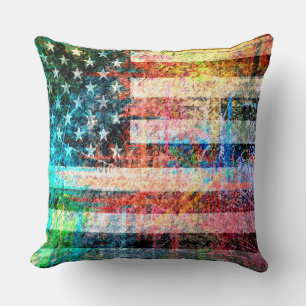 Art Grunge American Flag #3 Cushion