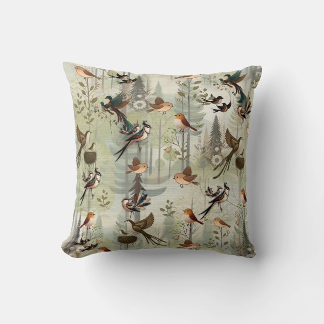 Art illustration of modern-style simplistic birds cushion (Front)