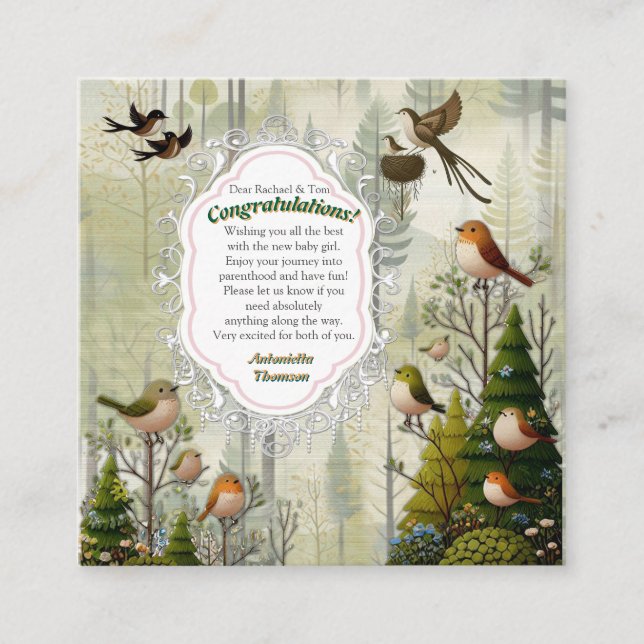 Art illustration of modern-style simplistic birds enclosure card (Front)