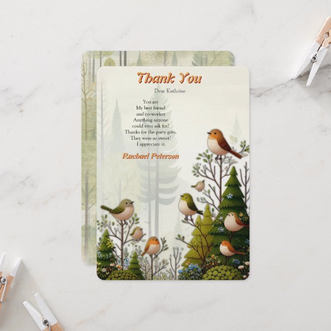 Art illustration of modern-style simplistic birds invitation (Front/Back In Situ)