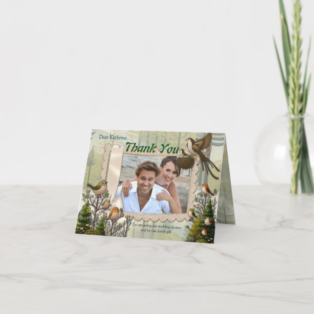 Art illustration of modern-style simplistic birds thank you card (Front)