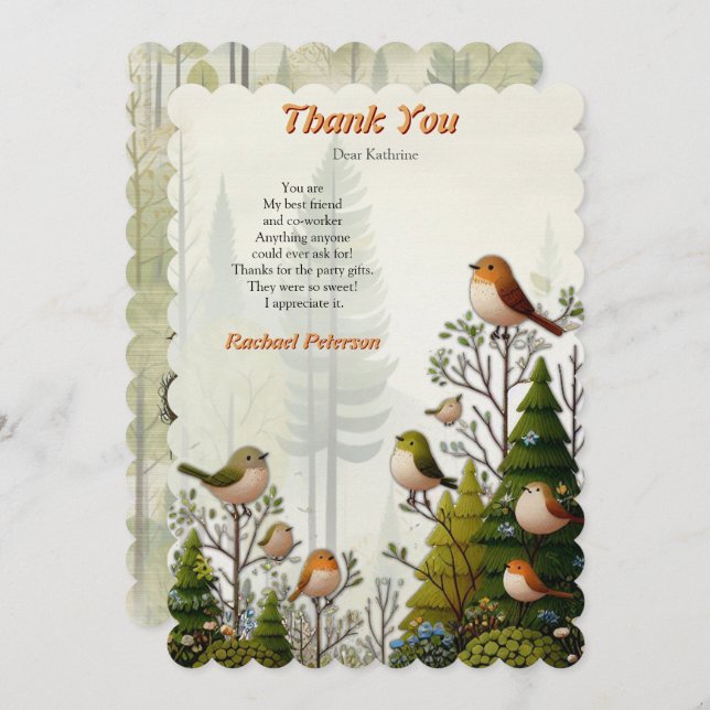 Art illustration of modern-style simplistic birds thank you card (Front/Back)