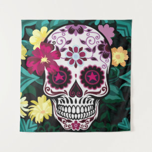 art illustration of skull ornamentsflower, skull, tapestry