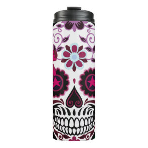 art illustration of skull ornamentsflower, skull, thermal tumbler