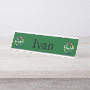 "Art in Motion: Circular Lawn Bowls Bowled Logo, Desk Name Plate