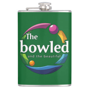 "Art in Motion: Circular Lawn Bowls Bowled Logo, Hip Flask