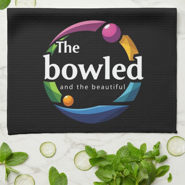 "Art in Motion: Circular Lawn Bowls Bowled Logo, Tea Towel (Folded)
