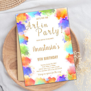 Art in Party Glitter Paint Birthday Invitations